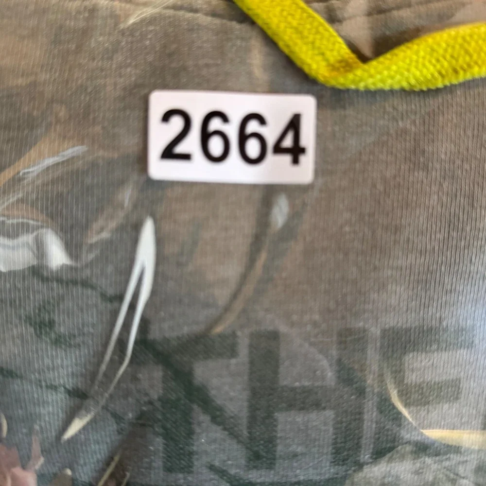 The North Face Mens Gray Distressed Logo Pullover Hoodie Size Large Neon Yellow